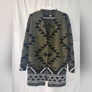 Frye Long Cardigan Sweater Olive Green Black Southwest Design Sz Wmns   XS
